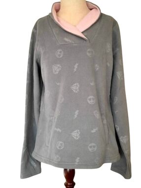 Athletic Works Cozy Fleece Pullover Gray Pink Print - Girl L (10-12)